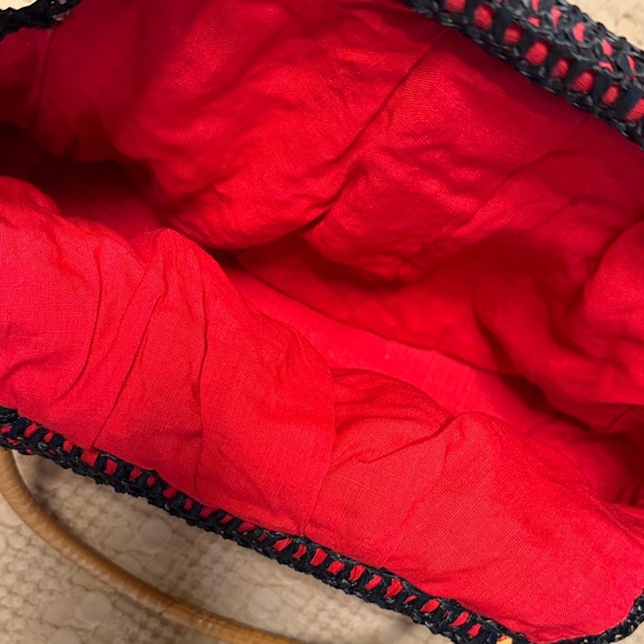 Black Crochet Top-Handle Bag with Pink tan and Orange Accents - Picture 6 of 7